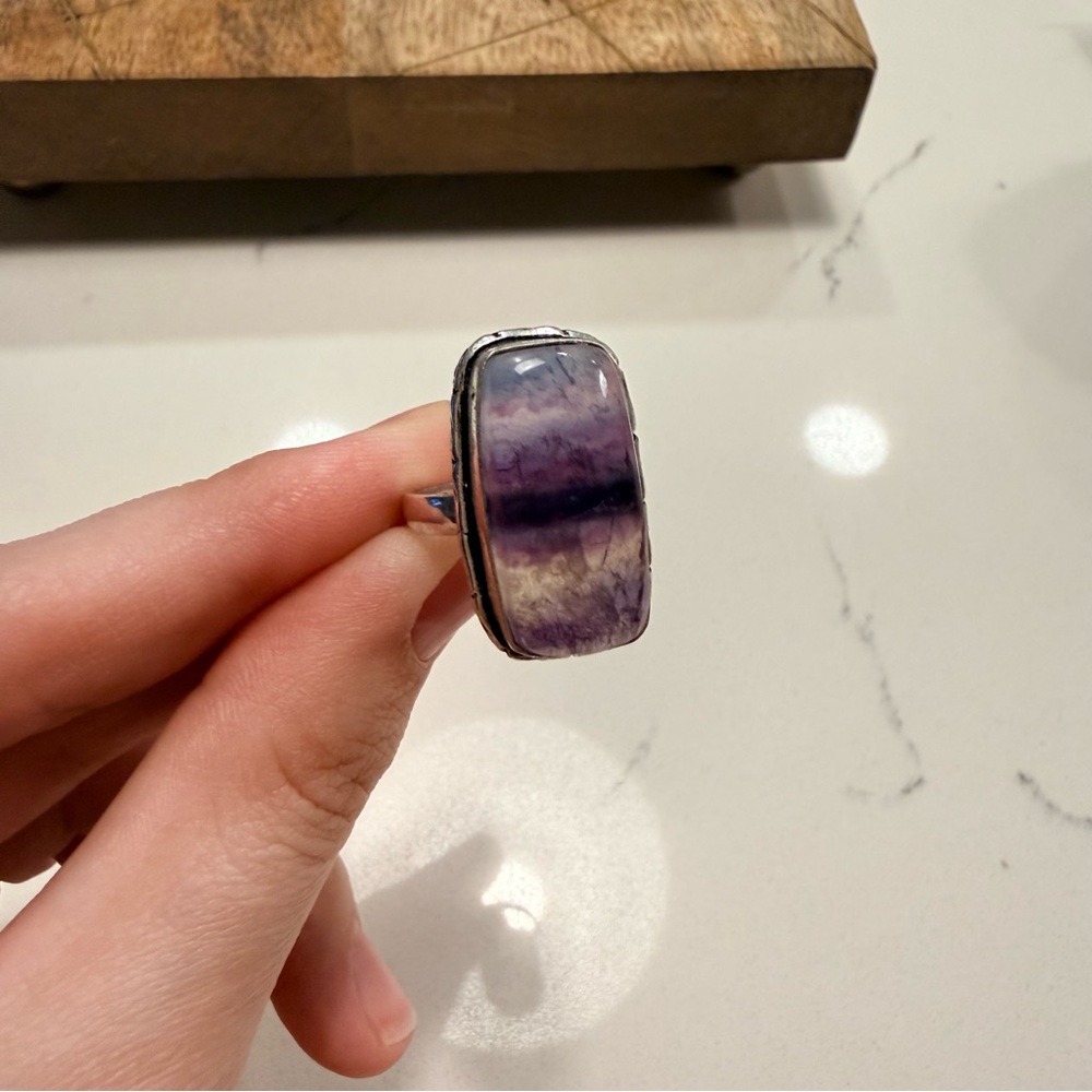 925 Plated Smoky Amethyst Quartz‎ Stone Ring Size 6.5